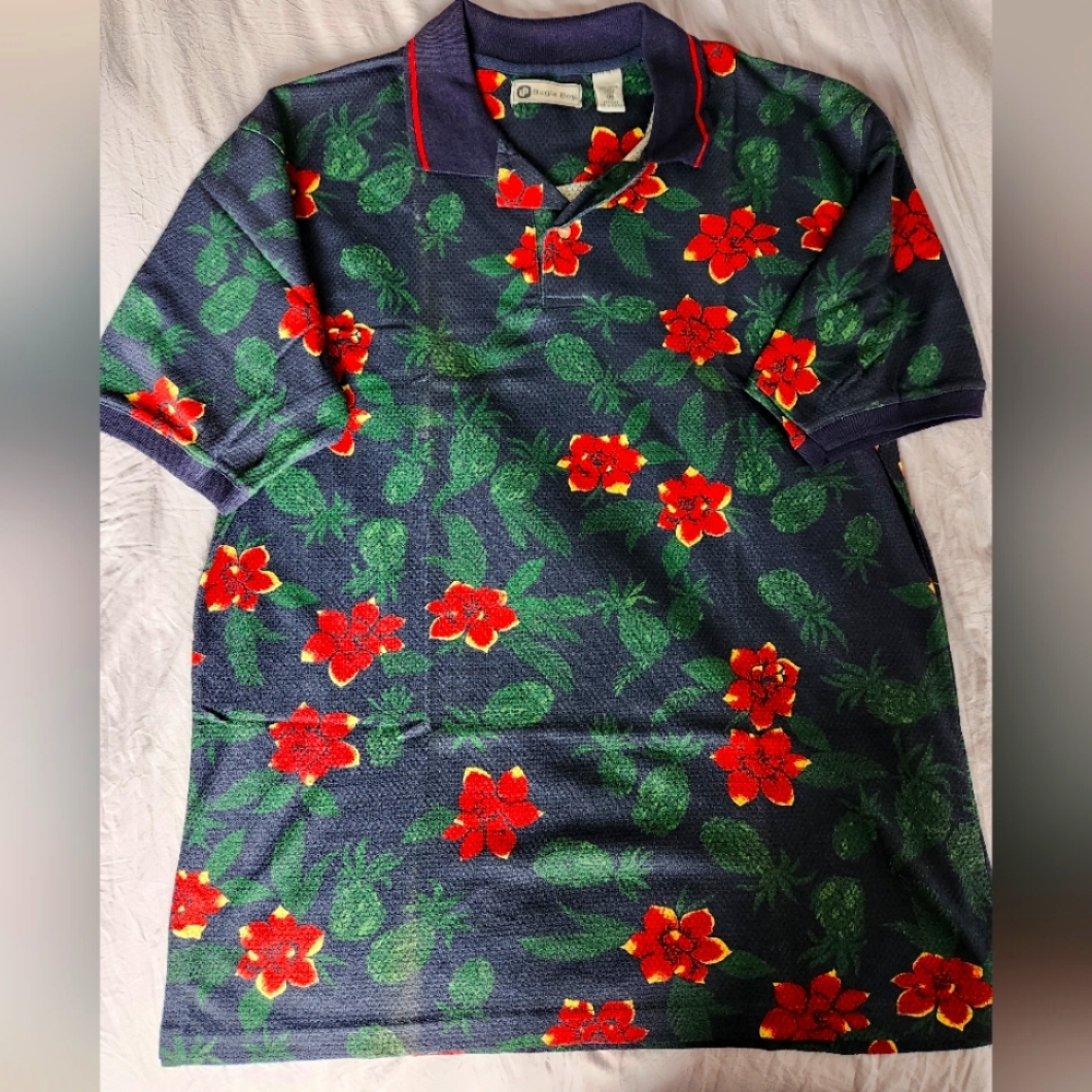 Mens Polo Shirt Hawaiian pattern Medium